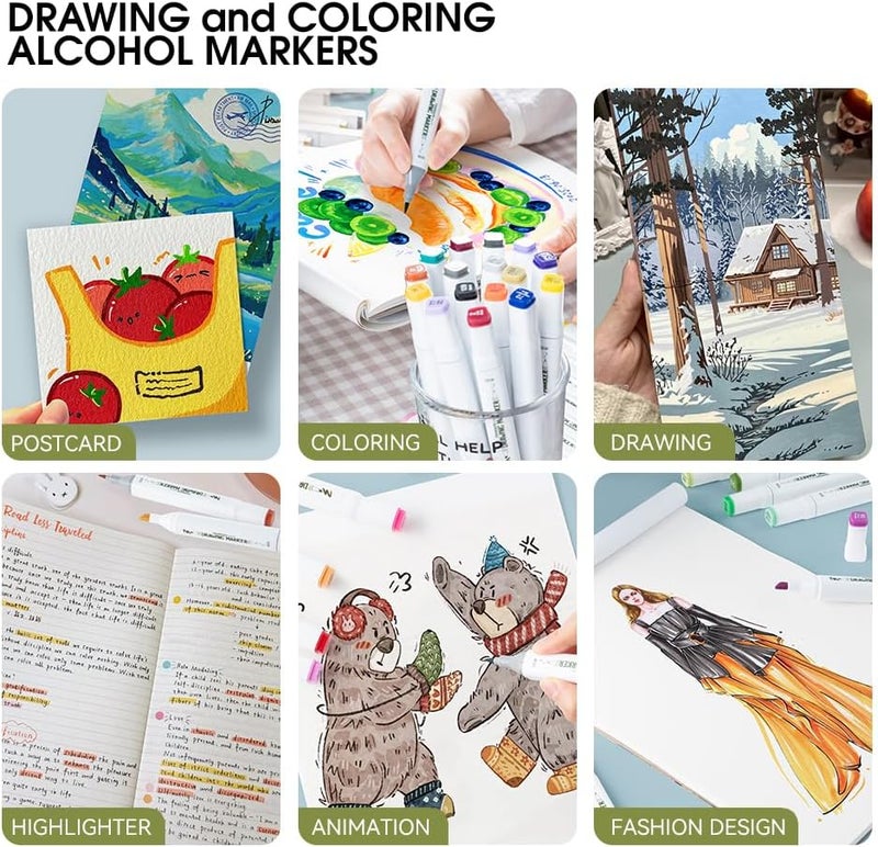 TRANSON Alcohol Markers for Drawing Coloring 48 Colors Dual-tip Chisel and Brush Tips - Image 2